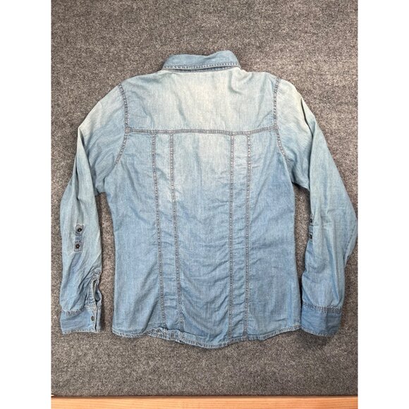 Maurices Women's Light Wash Denim snap Shirt Pockets L cowboycore rodeo cowgirl - Picture 3 of 4